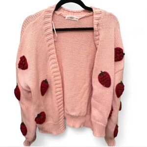 Pink Strawberry Embellished Women's Sweater